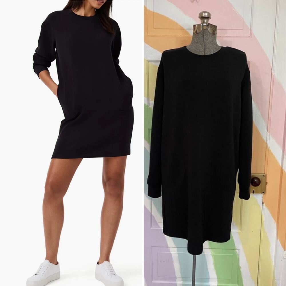 ✨SPANX AirEssentials Crewneck Sweater Dress Black Long Sleeve Pockets Sz Small